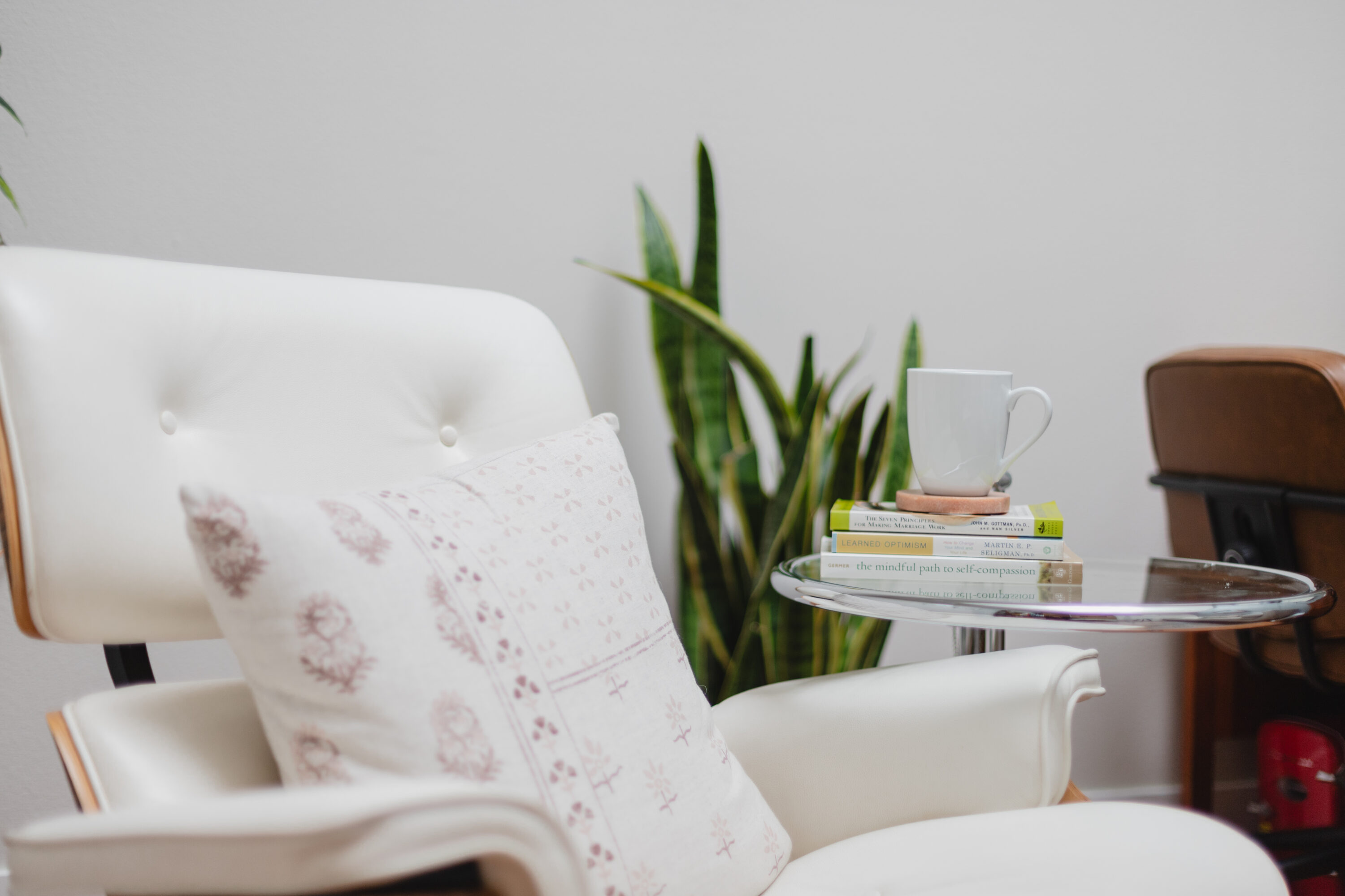 White therapist chair in office in Carlsbad, CA